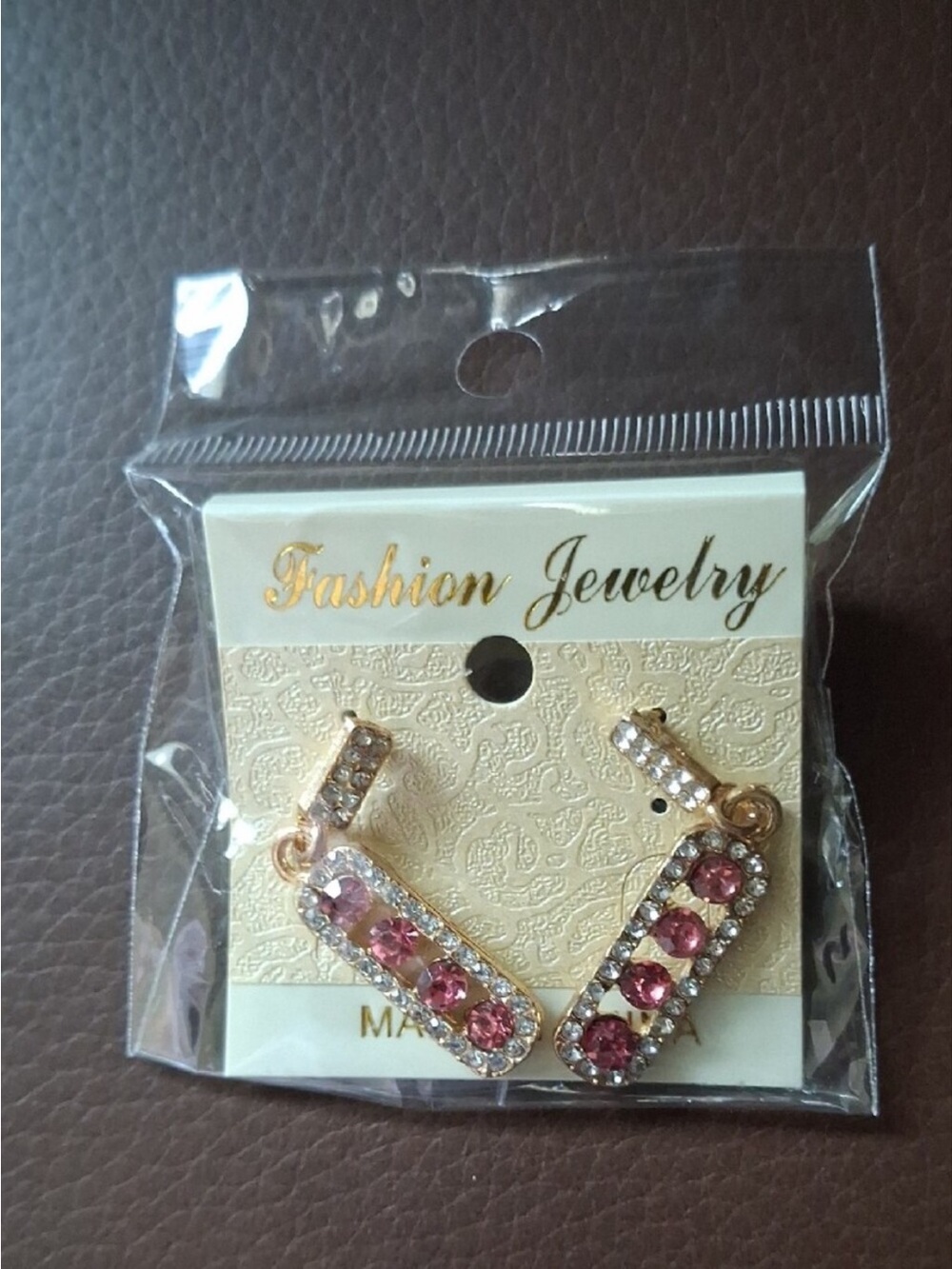 Fashion Jewelry Gold-Tone Bar Drop Earrings with Pink Crystals